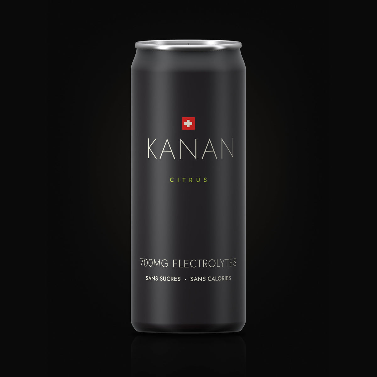 KANAN Citrus — canette noire mate de 33 cl, 700 mg d'électrolytes, zéro sucre